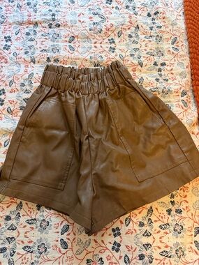 High-Waist Faux Leather Brown Shorts